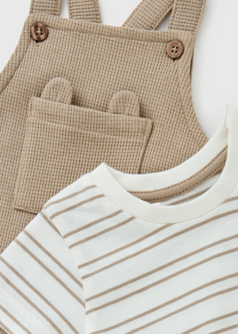 ماتلان Baby Ecru Stripe Top & Dungaree Set